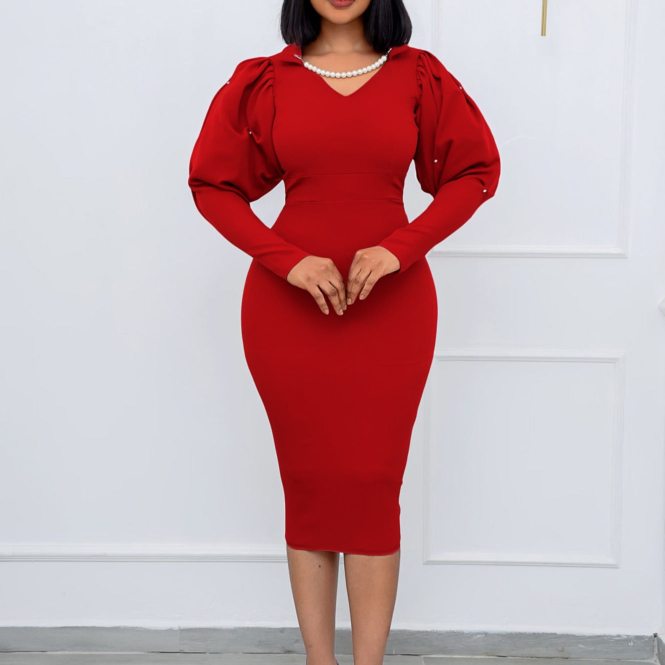 LADIES PLUS SIZE LONG SLEEVE DRESS             RED / GREEN / BLACK           (SIZE  S - 3XL)