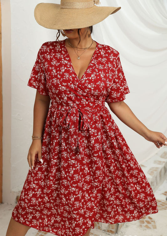 LADIES PLUS SIZE SHORT SLEEVE DRESS          RED          (SIZE  L - 4XL)