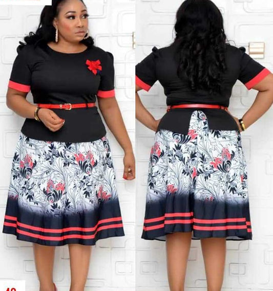 LADIES PLUS SIZE SHORT SLEEVE DRESS             BLACK / BLUE             (SIZE  2XL - 6XL)
