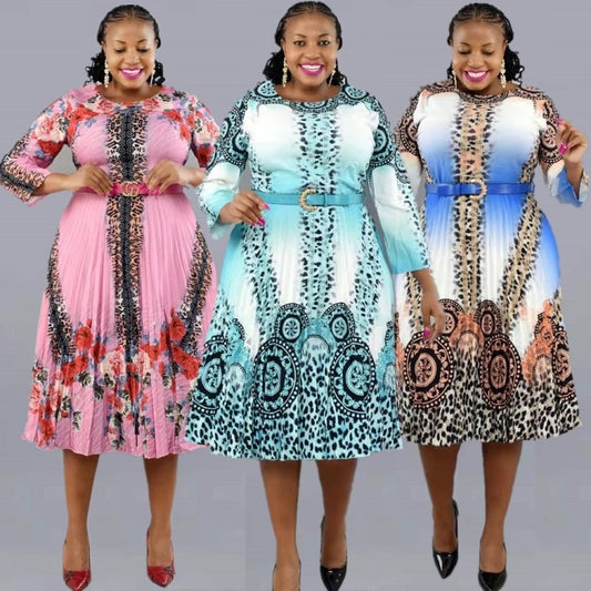 LADIES PLUS SIZE PRINTED DRESS             PINK / BLUE / TURQUOISE             (SIZE  2XL - 6XL)