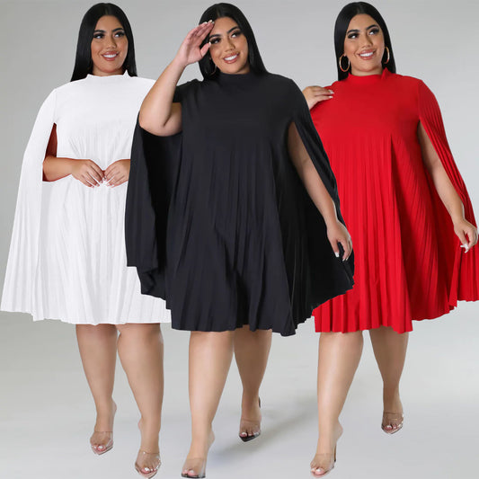 LADIES PLUS SIZE PLEATED DRESS             WHITE / RED / BLACK            (SIZE  XL - 5XL)