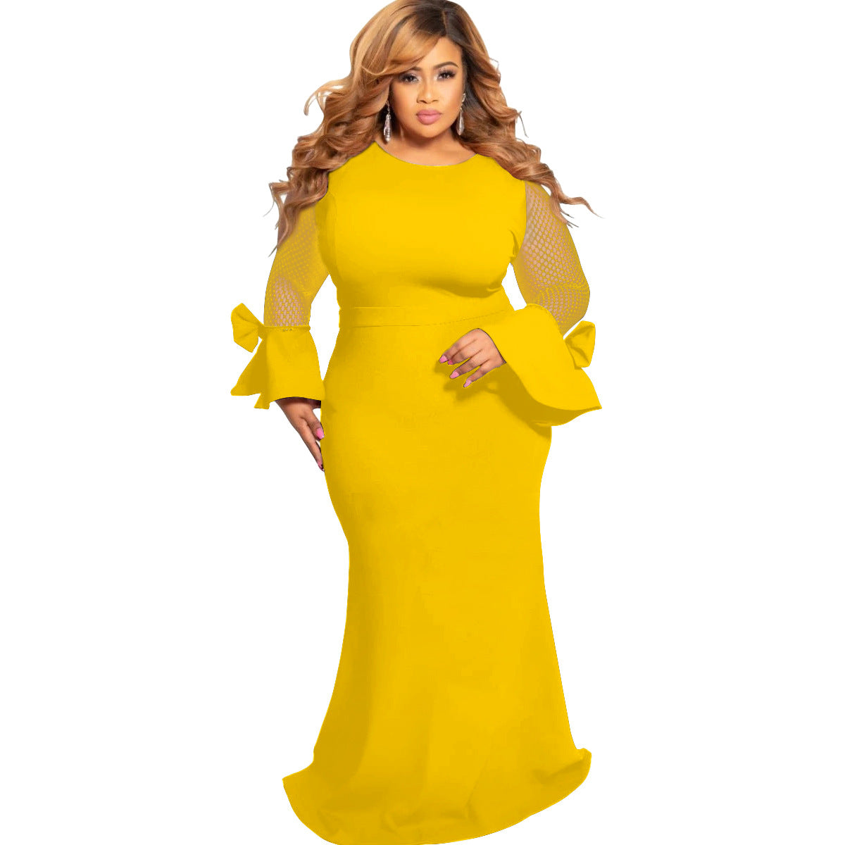 LADIES PLUS SIZE LONG SLEEVE DRESS             WHITE / BLACK / RED / BLUE / YELLOW             (SIZE  M - 5XL)