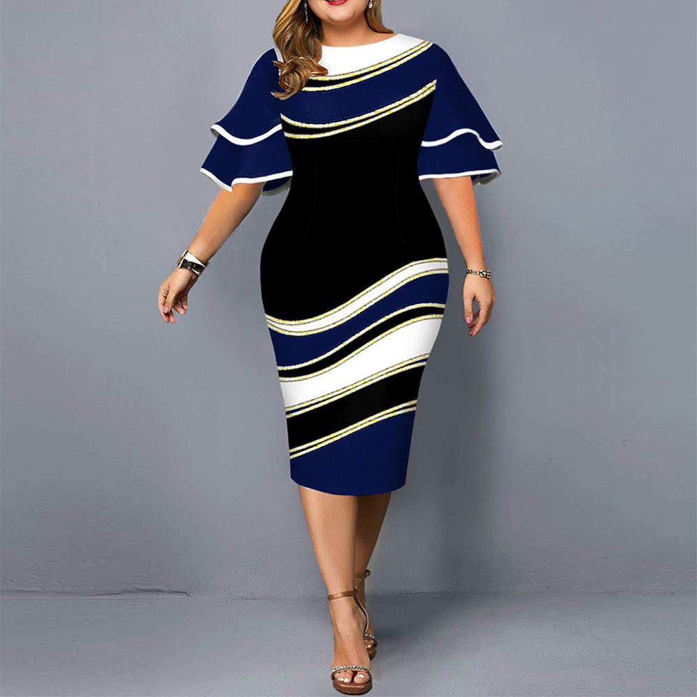 LADIES PLUS SIZE DRESS              RED / PURPLE / DARK GREEN / BLUE / WINE RED             (SIZE  XL - 5XL)