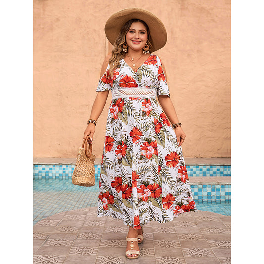 LADIES PLUS SIZE SHORT SLEEVE DRESS             WHITE               (SIZE  XL - 4XL)
