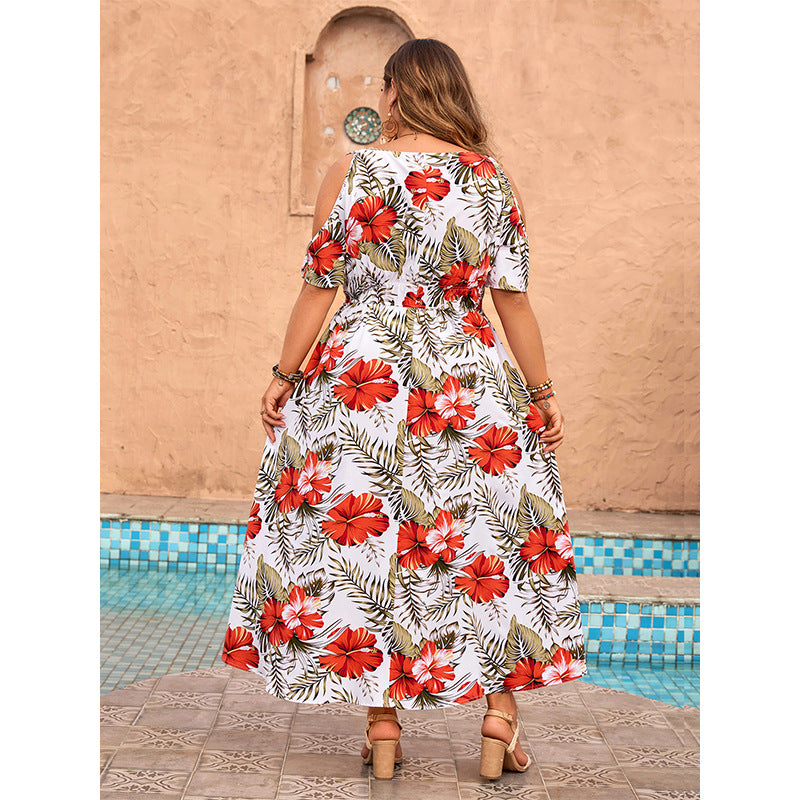 LADIES PLUS SIZE SHORT SLEEVE DRESS             WHITE               (SIZE  XL - 4XL)