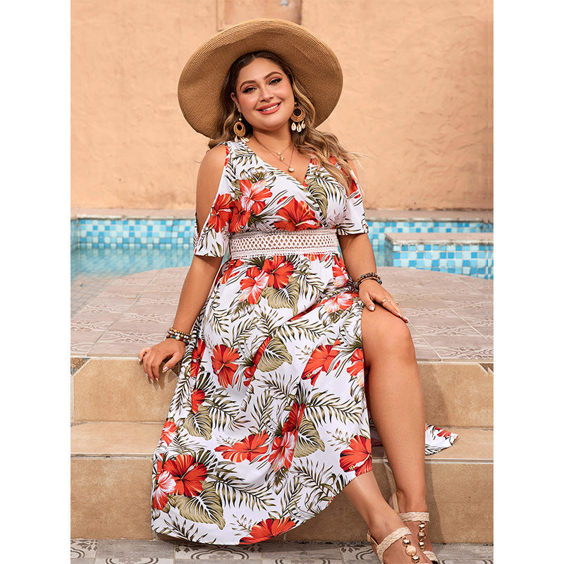 LADIES PLUS SIZE SHORT SLEEVE DRESS             WHITE               (SIZE  XL - 4XL)
