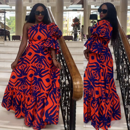 LADIES PLUS SIZE LONG DRESS             ORANGE             (SIZE  S - 3XL)