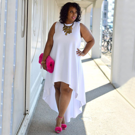LADIES PLUS SIZE CASUAL DRESS            WHITE             (SIZE  XL - 5XL)