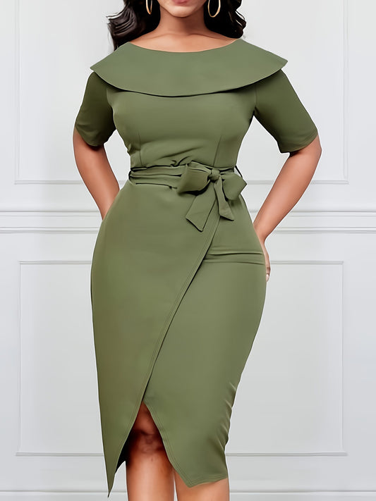 LADIES PLUS SIZE DRESS               DARK  OLIVE GREEN             (SIZE  XL - 5XL)