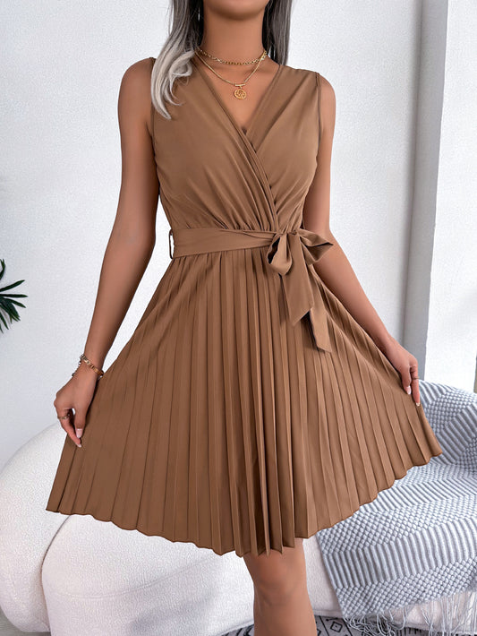 LADIES PLUS SIZE SLEEVELESS DRESS             KHAKI / LIGHT BLUE / BLACK           (SIZE  S - XL)