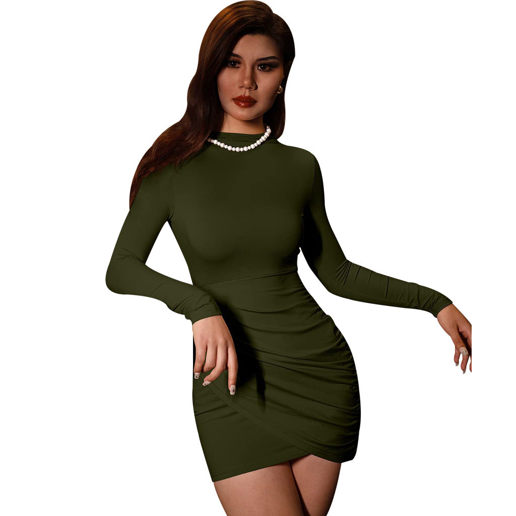 LADIES LONG SLEEVE MINI DRESS             RED / GRAY / BLACK / ARMY GREEN / BLUE