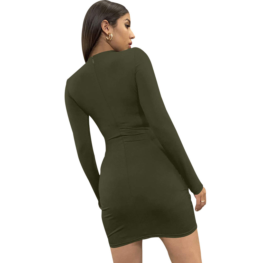 LADIES LONG SLEEVE MINI DRESS             RED / GRAY / BLACK / ARMY GREEN / BLUE