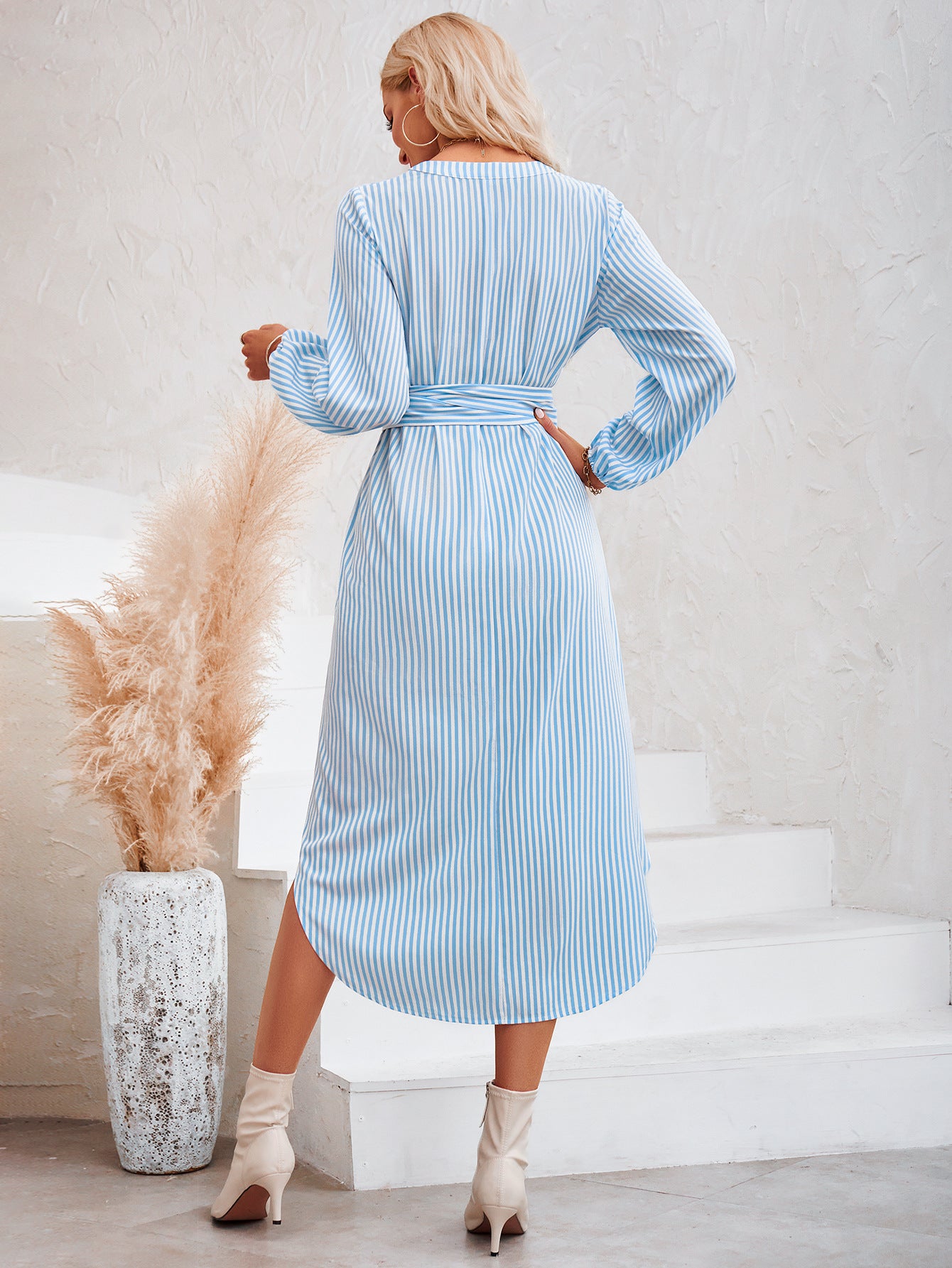 LADIES LONG SLEEVE DRESS             BLUE / YELLOW / COFFEE             (SIZE  S - XL)