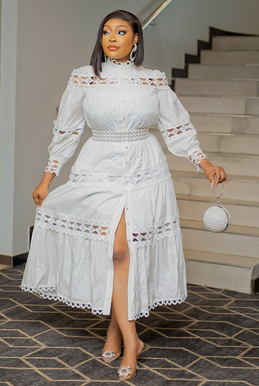 LADIES LACE DRESS             WHITE / BLACK              (SIZE  S - 4XL)