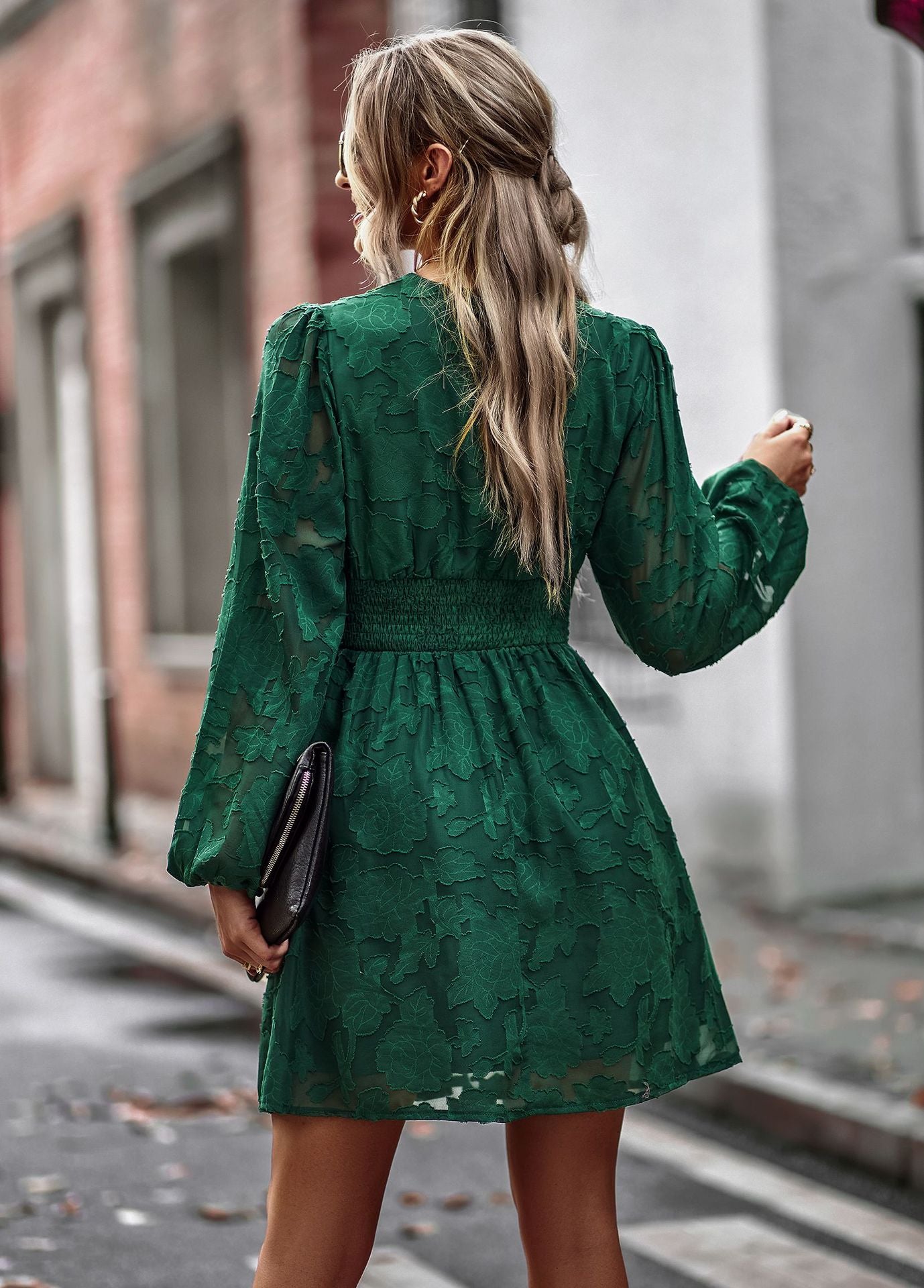 LADIES LONG SLEEVE DRESS             DARK BLUE / WINE RED / GREEN / APRICOT             (SIZE  S - XL)