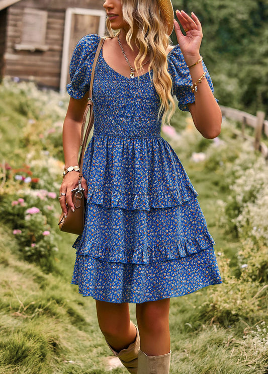LADIES SHORT SLEEVE DRESS            BLUE MULTI / PINK MULTI / YELLOW MULTI / NAVY BLUE MULTI         (SIZE  S - XL)