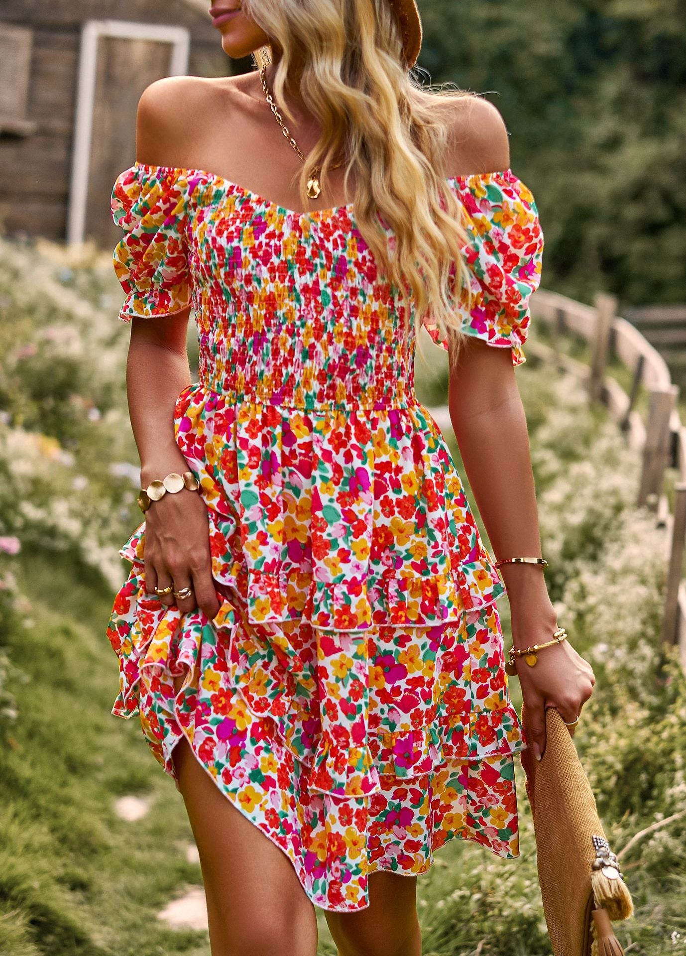 LADIES SHORT SLEEVE DRESS            BLUE MULTI / PINK MULTI / YELLOW MULTI / NAVY BLUE MULTI         (SIZE  S - XL)