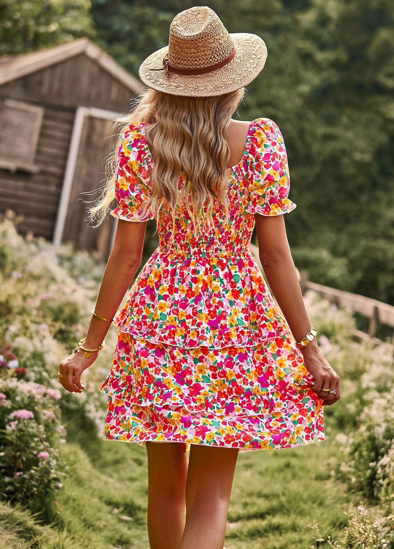 LADIES SHORT SLEEVE DRESS            BLUE MULTI / PINK MULTI / YELLOW MULTI / NAVY BLUE MULTI         (SIZE  S - XL)