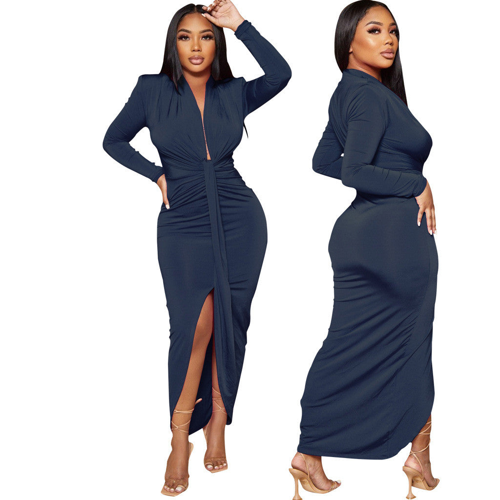 LADIES LONG SLEEVE DRESS WITH SLIT          5 COLOURS            (SIZE  S - 2XL)
