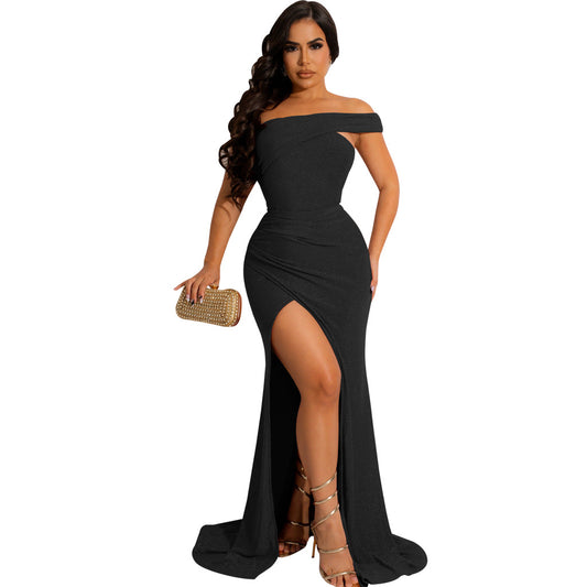 LADIES DRESS WITH SLIT            6 COLOURS            (SIZE  S - 2XL)