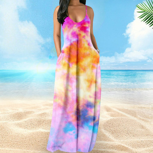 LADIES LONG SUMMER DRESS            12 DIFFERENT COLOURS                (SIZE  S - 2XL)