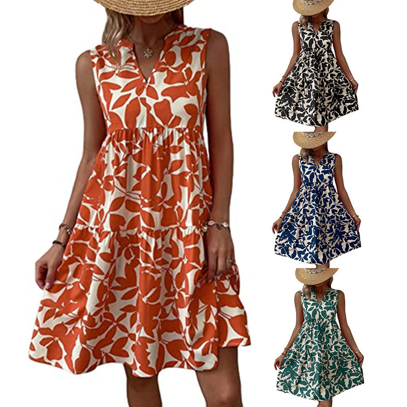 LADIES SLEEVELESS DRESS          BLACK / ORANGE / GREEN / BLUE          (SIZE  S - 2XL)