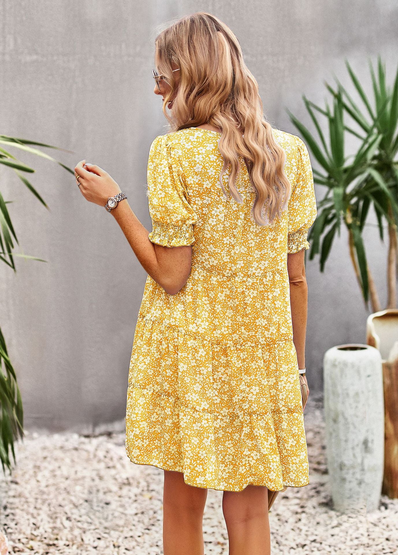 LADIES SHORT SLEEVE DRESS            PINK / BLACK / YELLOW / BLUE             (SIZE  S - XL)