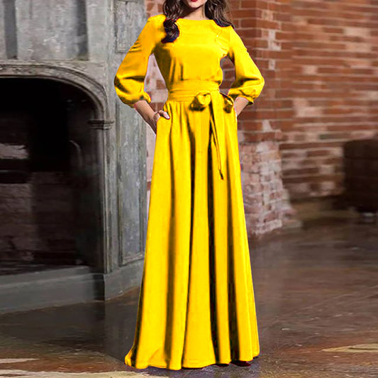 LADIES LONG SLEEVE DRESS            YELLOW / RED / BLACK            (SIZE  S - XL)