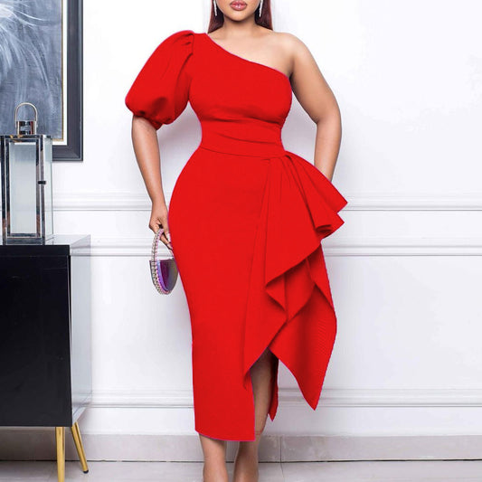 LADIES ONE SHOULDER DRESS              WHITE / YELLOW / RED / PINK            (SIZE  S - 3XL)