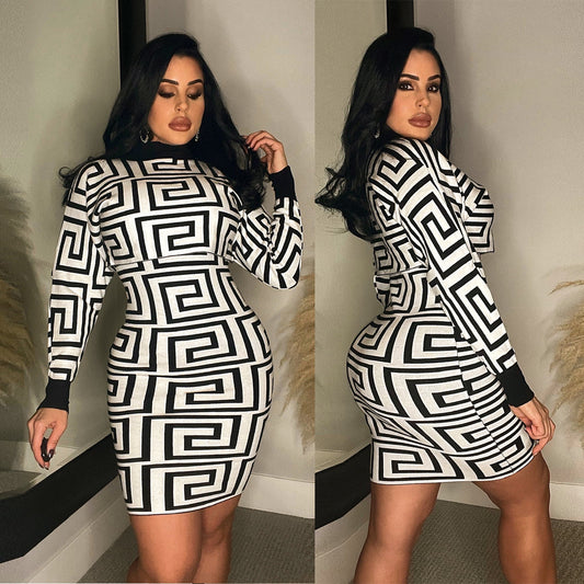 LADIES LONG SLEEVE DRESS  (2 PIECE SET)                  (SIZE  S - 2XL)