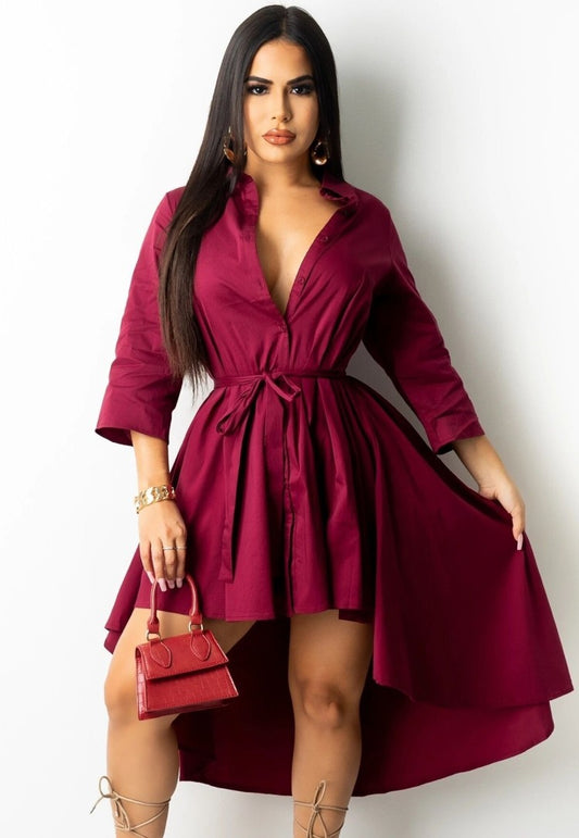LADIES LONG SLEEVE DRESS             YELLOW / WINE RED            (SIZE  S - 2XL)