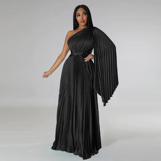 LADIES ONE SHOULDER DRESS             BLACK / GREEN / GOLD / BLUE / RED             (SIZE  S - 2XL)