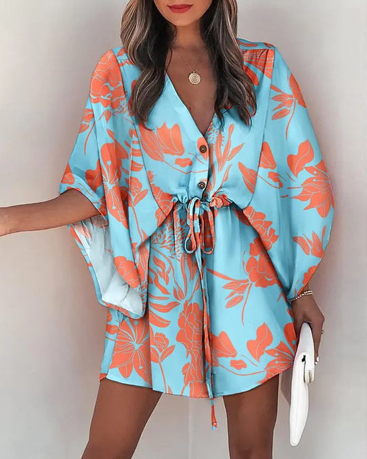 LADIES LOOSE SLEEVES DRESS WITH BELT           LIGHT BLUE           (SIZE  S - 2XL)