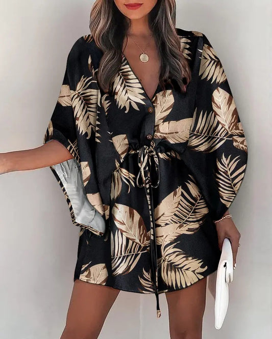 LADIES FLORAL DRESS           BLACK          (SIZE  S - 2XL)