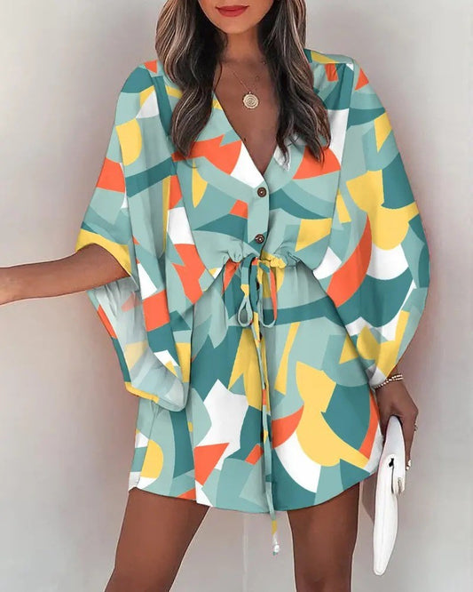 LADIES FLORAL DRESS            GEOMETRIC PATTERN           (SIZE  S - 2XL)