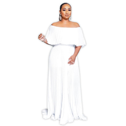 LADIES OFF THE SHOULDER DRESS            WHITE / GREEN              (SIZE  S - XL)