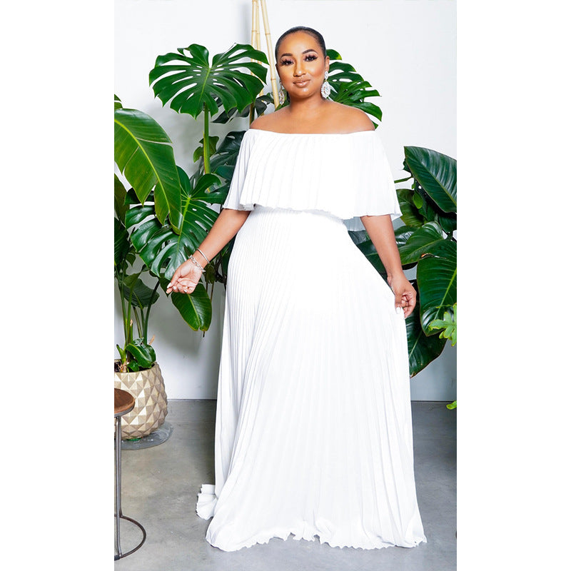 LADIES OFF THE SHOULDER DRESS            WHITE / GREEN              (SIZE  S - XL)