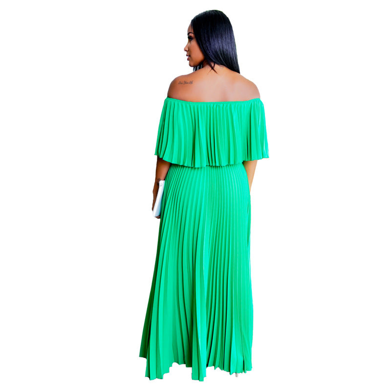 LADIES OFF THE SHOULDER DRESS            WHITE / GREEN              (SIZE  S - XL)