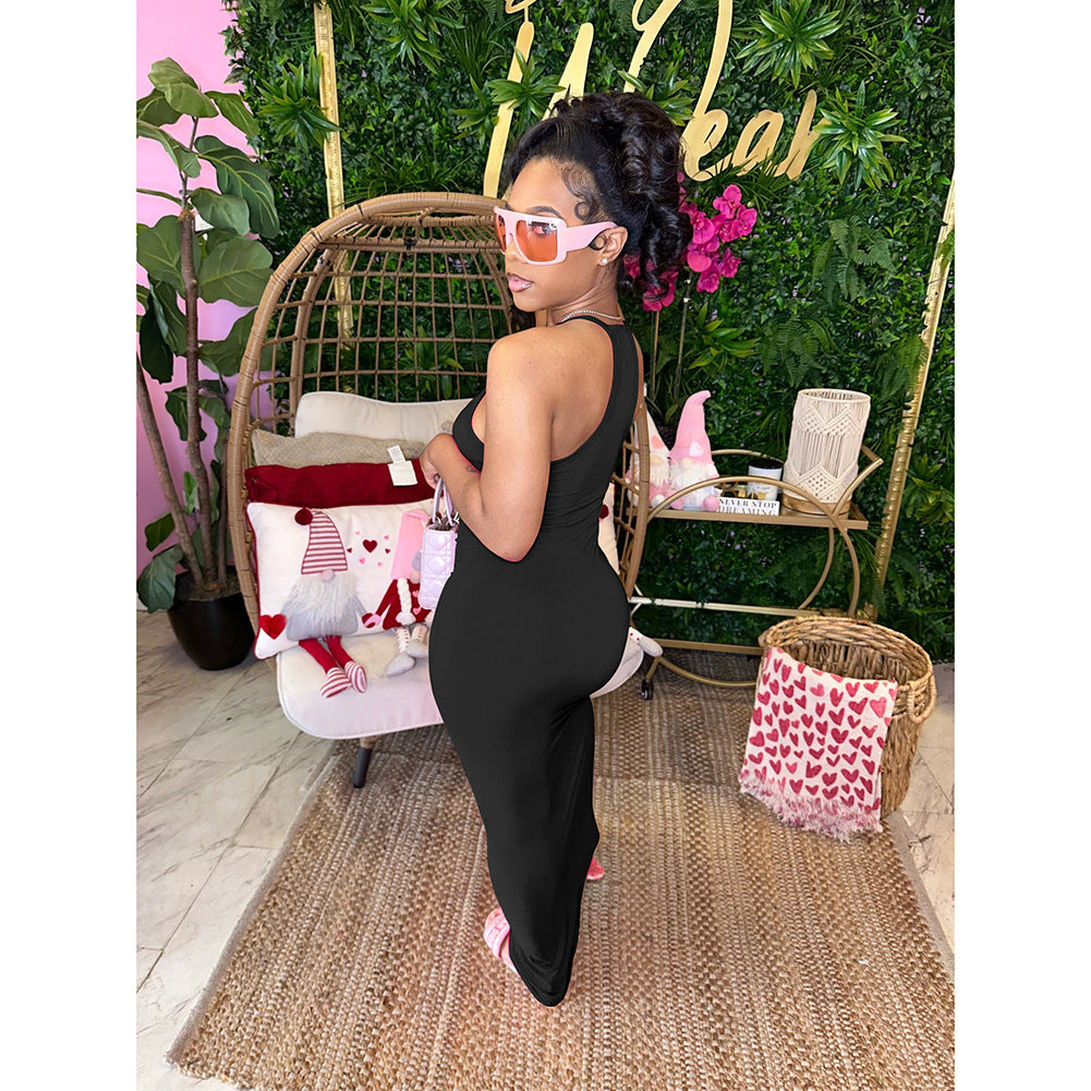 LADIES LONG DRESS               BLACK / WHITE / PINK             (SIZE  S - 2XL)