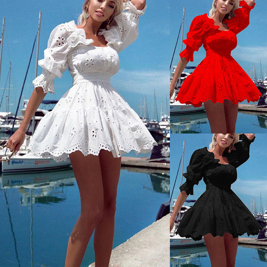 LADIES MINI DRESS              WHITE / RED / BLACK              (SIZE  S - XL)