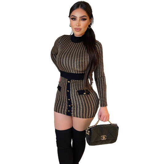 LADIES LONG SLEEVE MINI DRESS              GOLD              (SIZE  S - XL)