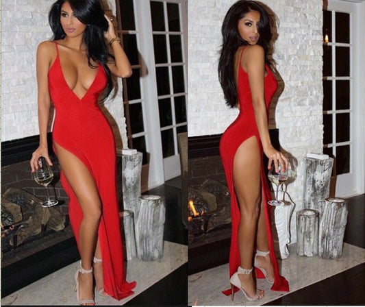 LADIES DRESS WITH SLIT            RED / BLACK / BLUE           (SIZE  S - XL)