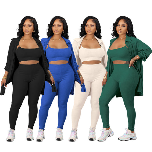 LADIES 3 PIECE PANTS SET             BLACK / APRICOT / BLUE / GREEN            (SIZE  S - XL)