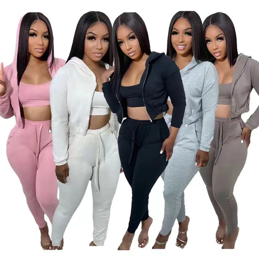 LADIES 3 PIECE CASUAL SET                LIGHT GRAY / BLACK / LIGHT BROWN / PINK / WHITE               (SIZE  S - 2XL)