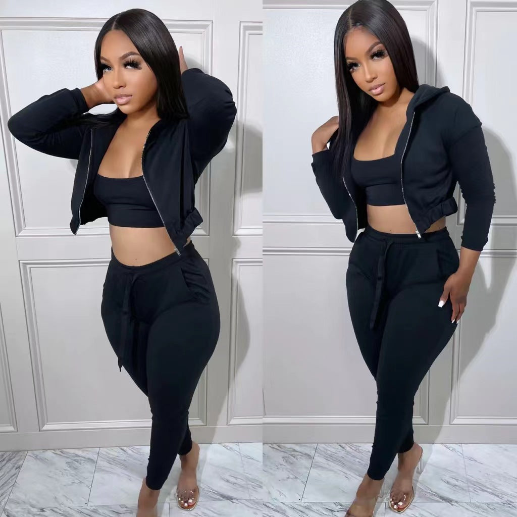 LADIES 3 PIECE CASUAL SET                LIGHT GRAY / BLACK / LIGHT BROWN / PINK / WHITE               (SIZE  S - 2XL)