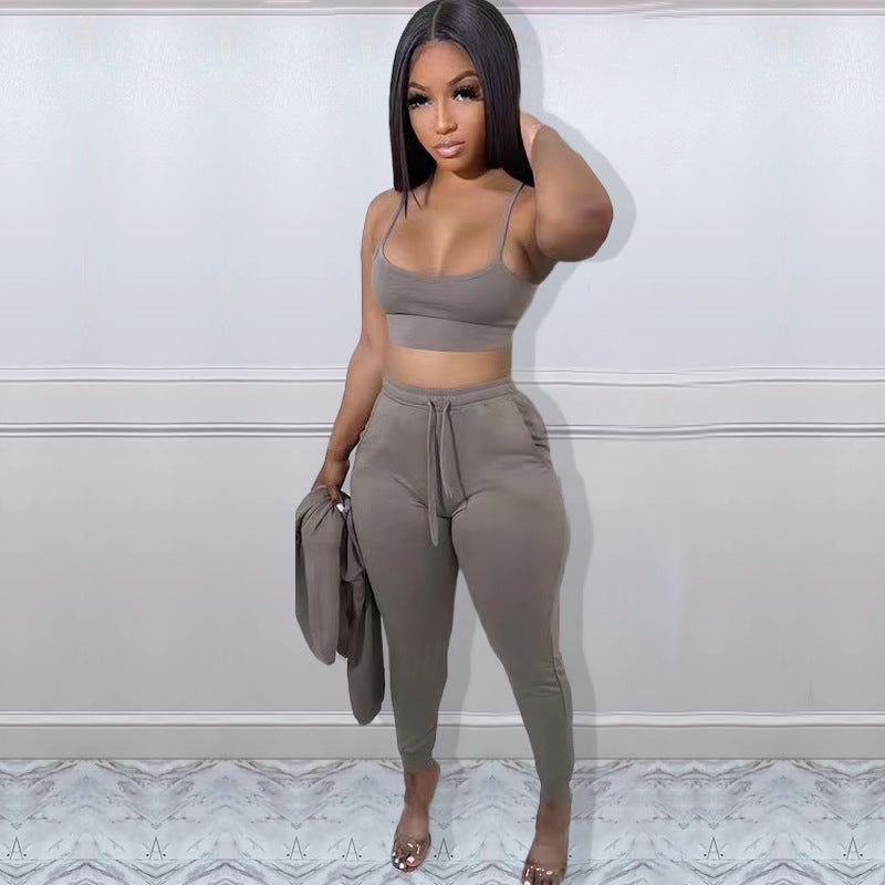 LADIES 3 PIECE CASUAL SET                LIGHT GRAY / BLACK / LIGHT BROWN / PINK / WHITE               (SIZE  S - 2XL)