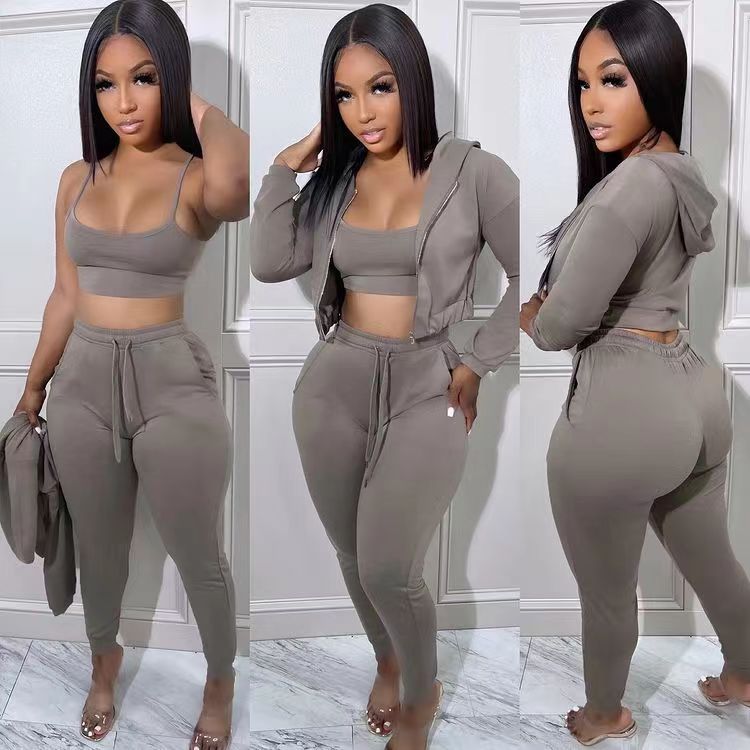 LADIES 3 PIECE CASUAL SET                LIGHT GRAY / BLACK / LIGHT BROWN / PINK / WHITE               (SIZE  S - 2XL)