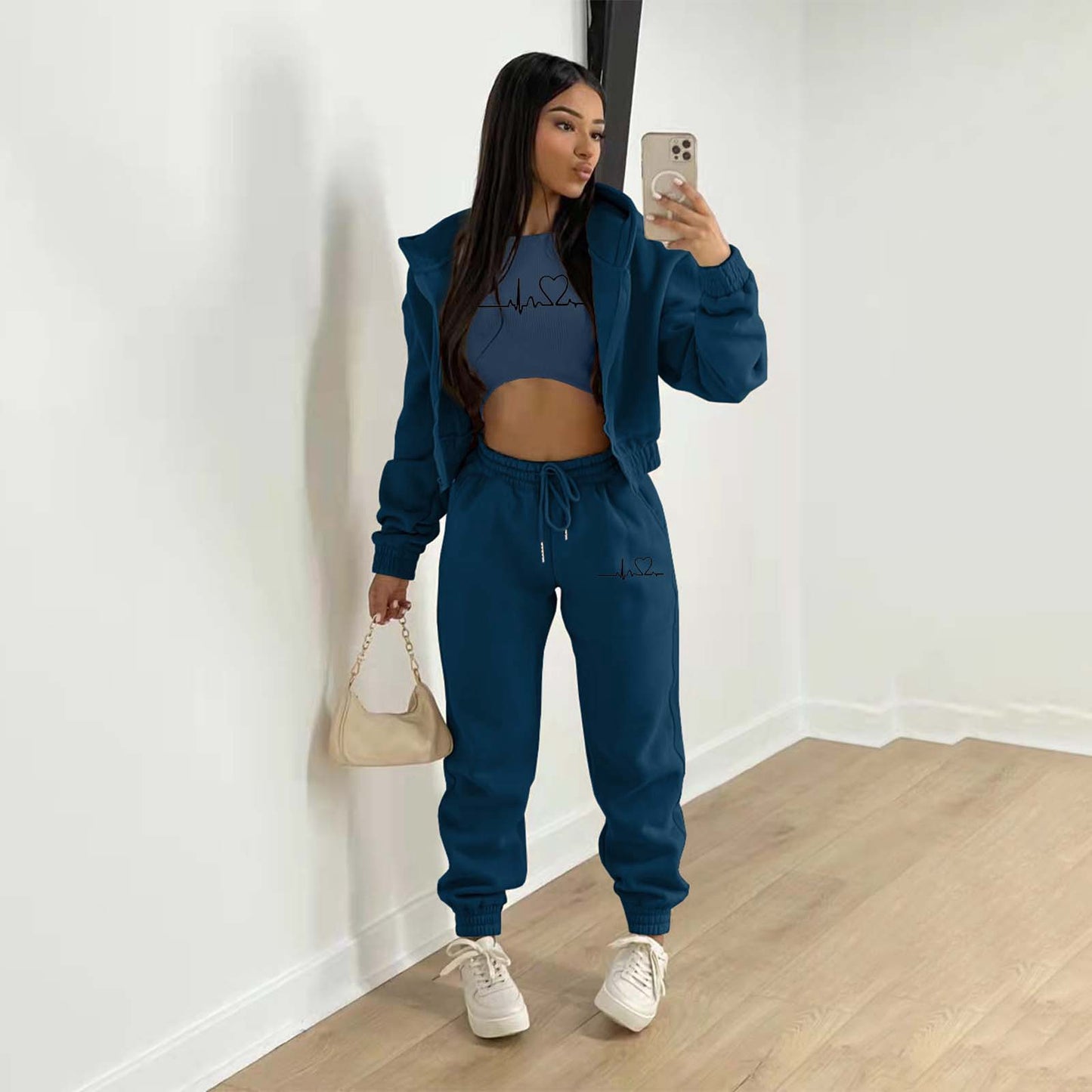 LADIES 3 PIECE HOODY & PANTS SET             10 COLOURS             (SIZE  S - 2XL)