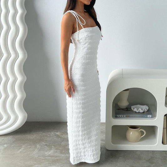 LADIES BACKLESS SUMMER DRESS          WHITE           (SIZE  S - L)