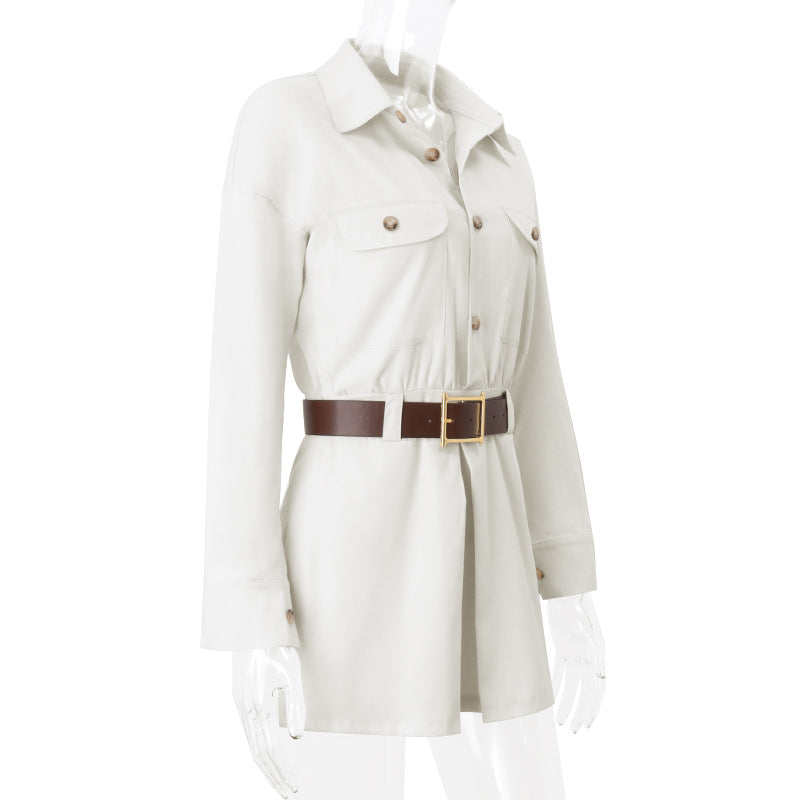 LADIES LONG SLEEVE SHIRT DRESS             KHAKI BEIGE         (SIZE  S - L)